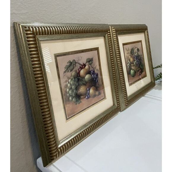 Vtg Gold Frame Matted Kathy Seek Design Still Life Fruit Wall Art Print Lot Of 2 - Picture 2 of 12